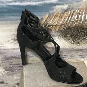 FIONI Night Charcoal Glitter Open Toed Heels
